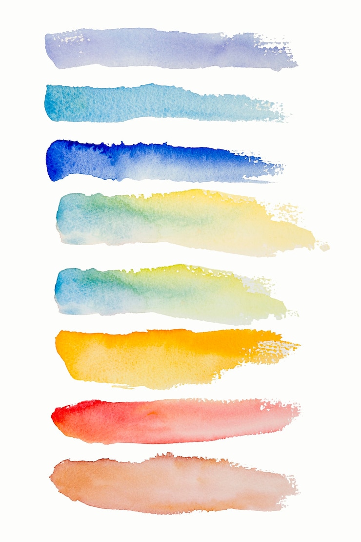 Photo ligne de coup de pinceau tache aquarelle bleu jaune rouge rose vif.