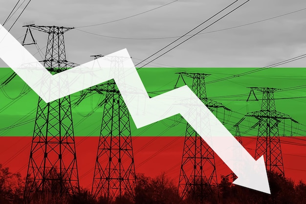 Ligne électrique et drapeau de la Bulgarie Crise énergétique Concept de crise énergétique mondiale