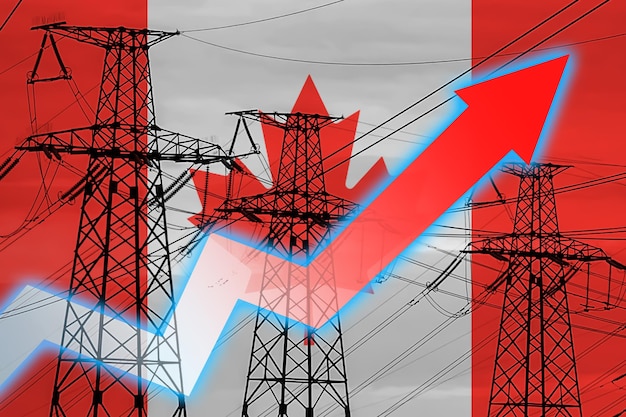 Ligne électrique et drapeau du Canada Crise énergétique Concept de crise énergétique mondiale