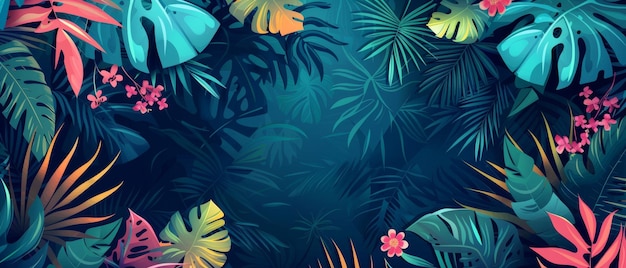 Photo une ligne de feuillage abstraite d'art arrière-plan moderne décoré de feuilles tropicales de feuilles de branches de plantes cette illustration peut être utilisée pour des bannières, des impressions, des décorations, etc.