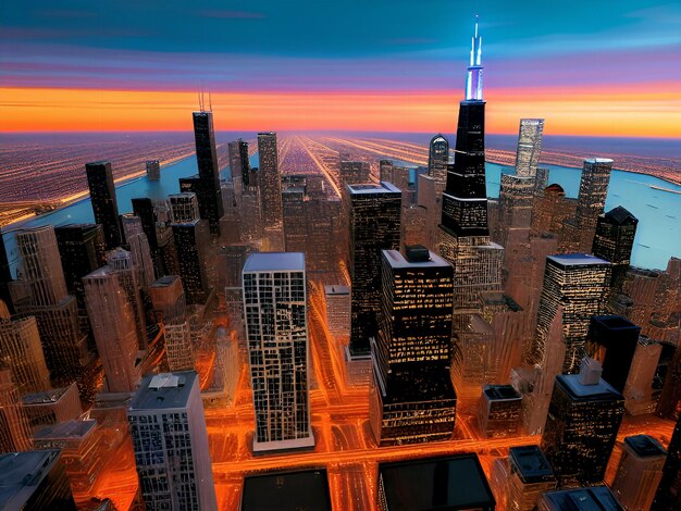 Photo la ligne d'horizon de chicago une ligne d'horizon majestueuse de chicago qui domine le lac michigan
