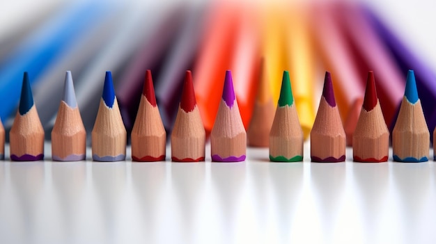 une ligne d'images de crayons de couleur