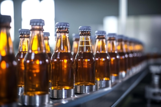Ligne de mise en bouteille de boissons dans des bouteilles en plastique IA générative