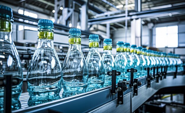 Ligne de mise en bouteille de boissons en verre dans une usine d'eau pure