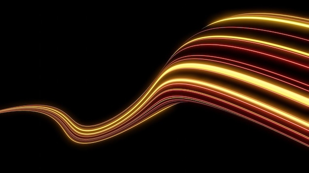 Photo ligne de mouvement de rendu 3d de vitesse et de puissance ou de traînées lumineuses lumière à grande vitesse avec faisceau de mouvement de courbe technologie 5g arrière-plan rapide et futuriste flou de mouvement abstrait