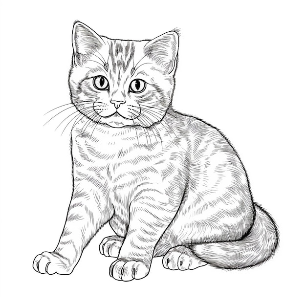 Ligne noire simple illustration réaliste de chat image de livre à colorier AI Art généré