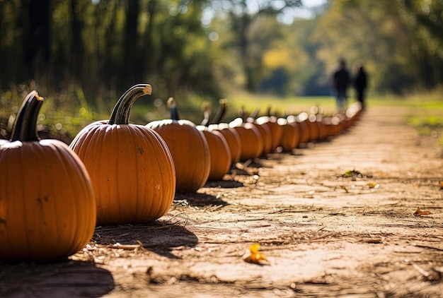 Photo une ligne de petites citrouilles assises sur le sol dans le style de