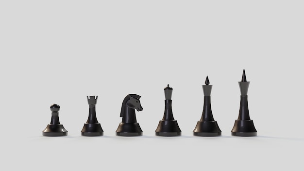 Une ligne de pièces d'échecs noires avec le mot échecs en haut.