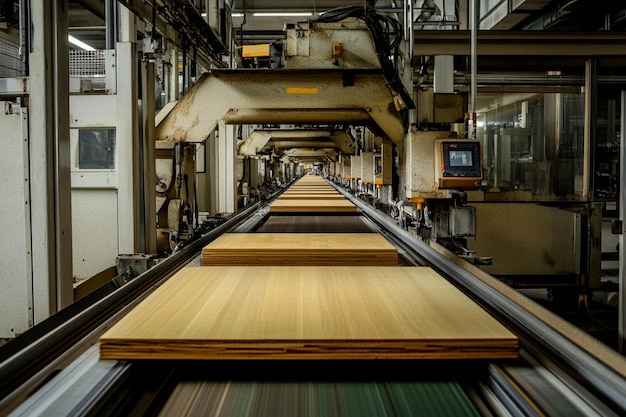 Une ligne de production efficace met en valeur le travail du bois moderne dans une installation industrielle