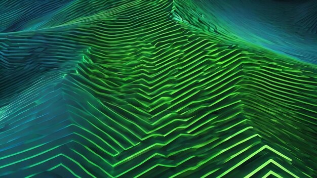 Des lignes abstraites de lumière verte et bleue en forme de pas en pas en zigzag illustration 3D