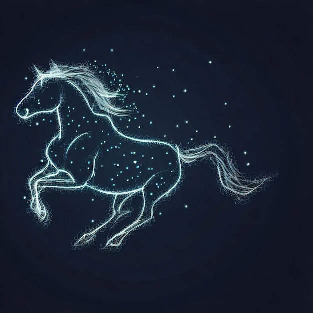 Photo des lignes de chevaux galopants et reliées à l'illustration vectorielle de la forme