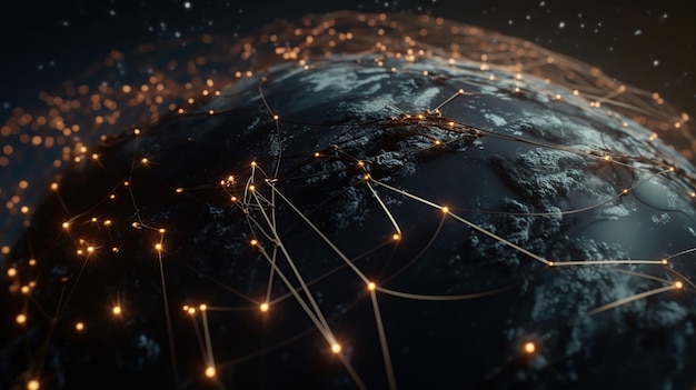 Lignes de connexion autour de la surface de la terre AI généré