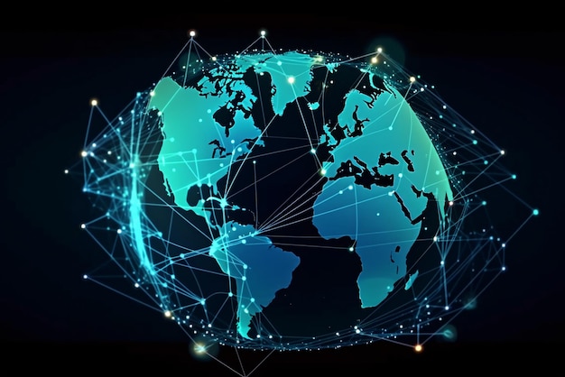 Lignes de connexion autour de la surface de la Terre concepts logistiques de voyage toile de fond technologique future avec cercles et lignes Internet ou médias sociaux