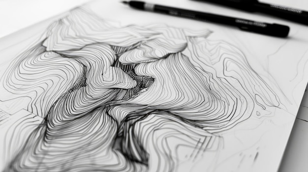 Photo des lignes de contour rapides dessinées à la main avec un stylo noir