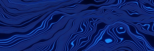 Lignes de contour topographiques bleues. Montagne abstraite. illustration 3D.