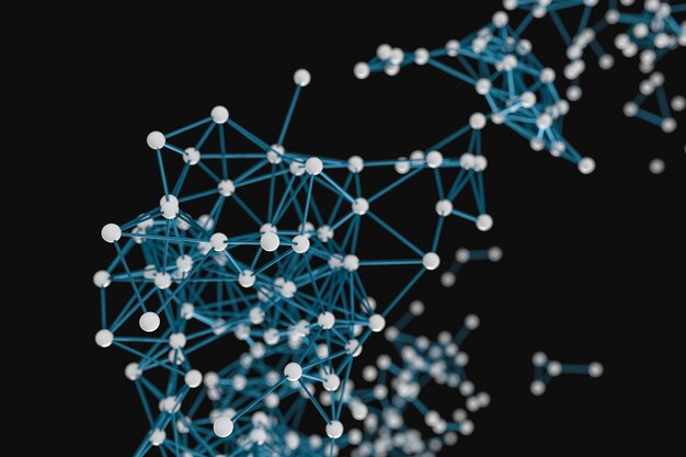 Photo lignes génétiques et nœuds structure génétique biologique rendu 3d dessin numérique par ordinateur