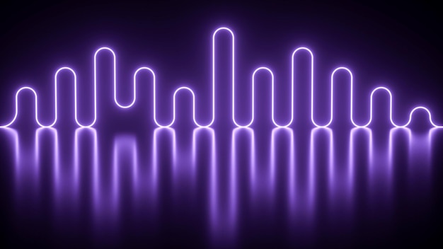 Lignes de néon abstraites rougeoyantes violettes avec réflexion - rendu 3D