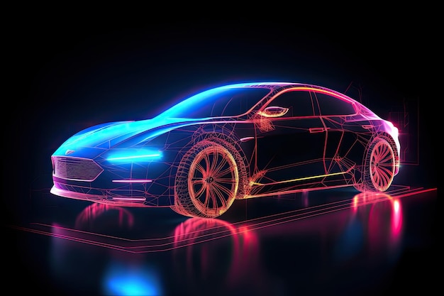 Lignes de néon de style futuriste numérique voiture intelligente IA générative