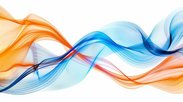 Des lignes d'ondes énergiques de spectre bleu néon et orange incarnant un sentiment de vitalité isolées sur un fond blanc solide