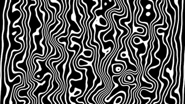 Des lignes ondulées abstraites en noir et blanc, un motif d'illusion optique, un fond