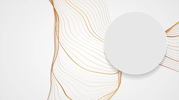 Des lignes ondulées dorées brillantes et un fond abstrait en cercle gris