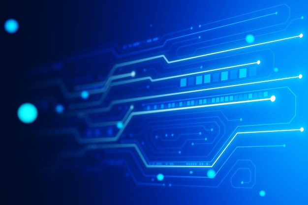 Lignes et points abstraits bokeh connectent un fond d'écran sombre Connexion technologique données numériques et concept de big data rendu 3D