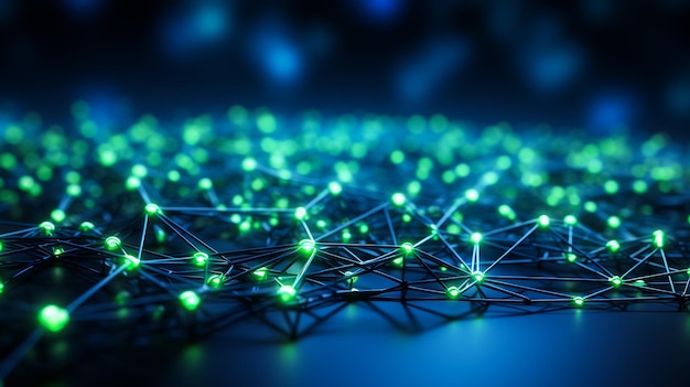 Les lignes de réseau bleues et vertes forment un futuriste