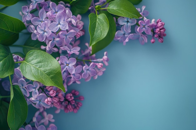 Le lilas fleurit contre le teal encapsulant les ressorts réveillant l'espace de copie