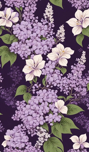 Lilas et hibiscus floral graphique vectoriel art motif sans couture illustration
