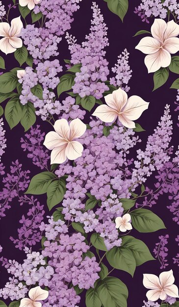 Lilas et hibiscus floral graphique vectoriel art motif sans couture illustration