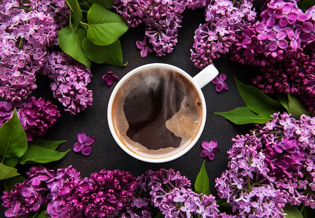 Lilas et tasse de café