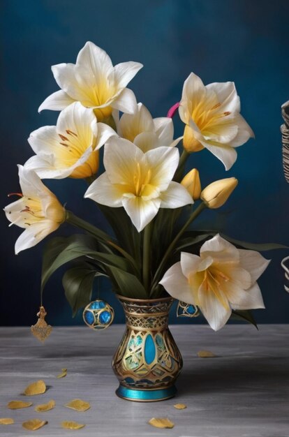 Lilies lunaires Une sérigraphie sur tissu dans le style Pop Art avec des fleurs célestes