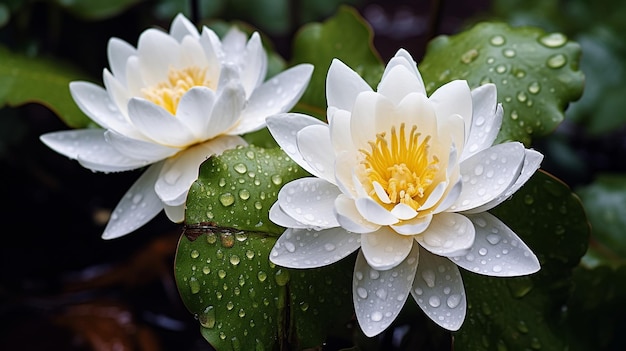 Lily d'eau sur le lac reflétant l'eau arbres dans la forêt lotus sauvage au coucher du soleil ciel sur la mer