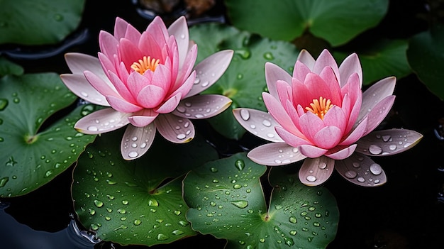 Lily d'eau sur le lac reflétant l'eau arbres dans la forêt lotus sauvage au coucher du soleil ciel sur la mer