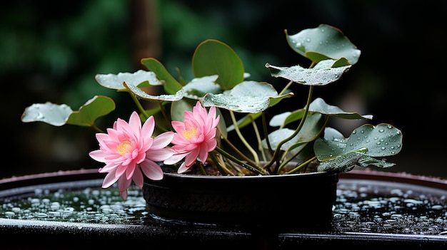 Lily d'eau en pot dans un bol brun avec étang