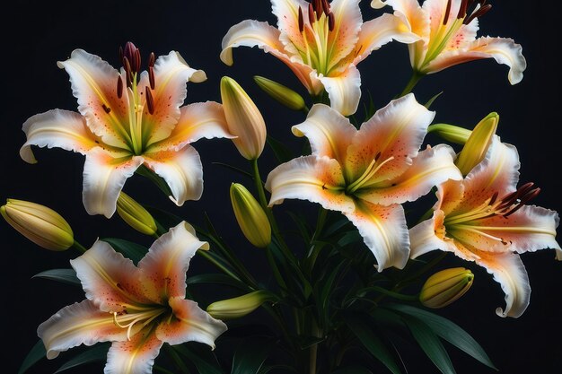 Le lily fleurit sur un fond sombre