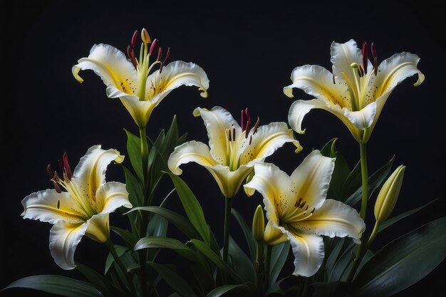 Le lily fleurit sur un fond sombre