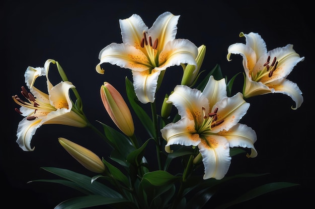 Le lily fleurit sur un fond sombre