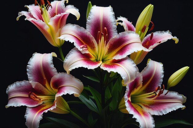 Le lily fleurit sur un fond sombre