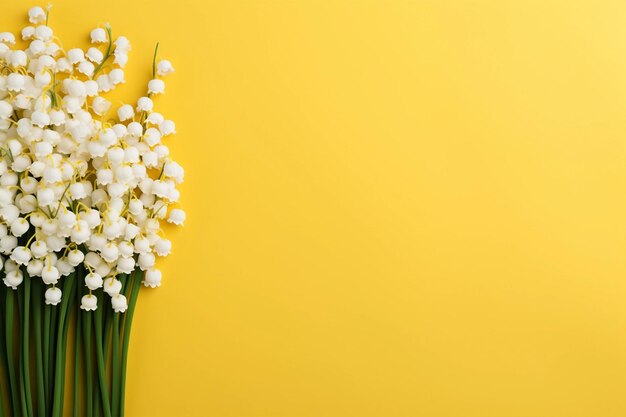 Lily of the valley sur fond jaune vue du haut