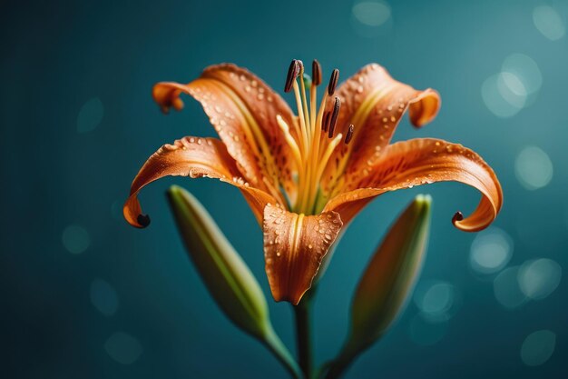 lily orange sur fond bleu teal