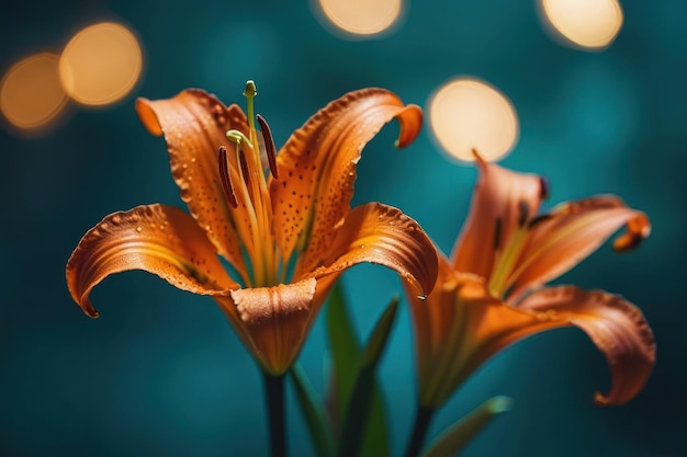 lily orange sur fond bleu teal