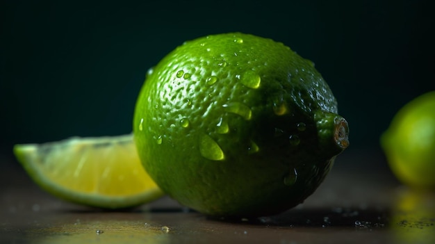 Limes avec des gouttes d'eau sur une table