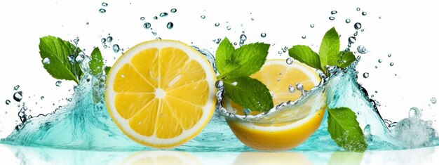 Limonade au citron avec des éclaboussures d'eau sur fond blanc Generative AI