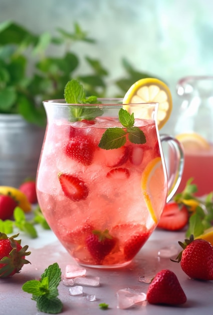 Limonade aux fraises d'été sur fond clair Mojito aux fraises aux baies et à la menthe