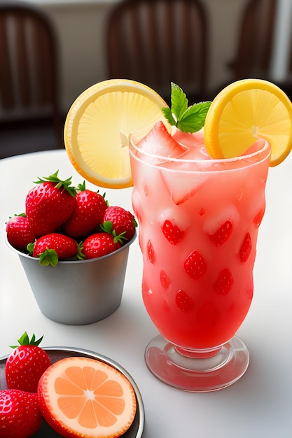 Limonade aux fraises avec fraise fraîche autour