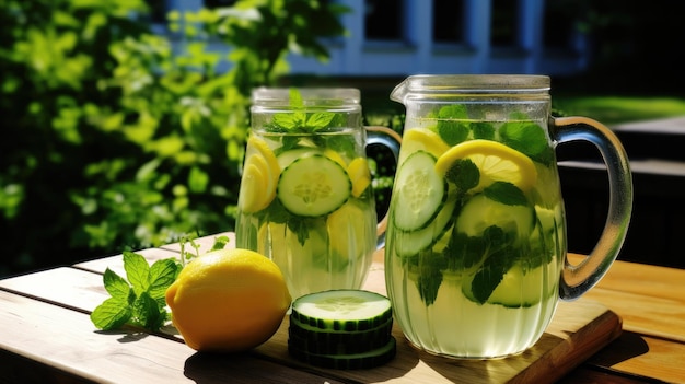 limonade dans un pot avec citrons et concombres