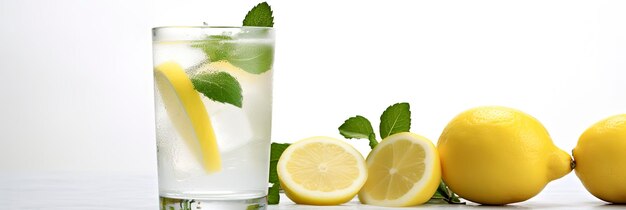 Limonade dans un verre avec citrons frais et menthe Boisson froide d'été avec espace de copie IA générative