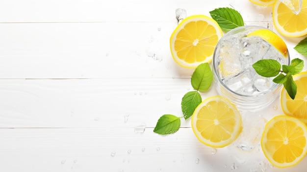 La limonade dans le verre sur la table blanche Boisson d'été froide