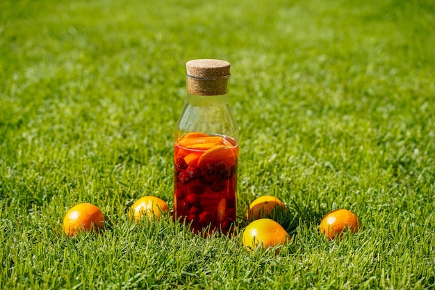 Limonade d'été saine cocktails d'agrumes et de baies boisson de désintoxication biologique boisson rafraîchissante maison antioxydante dans une bouteille